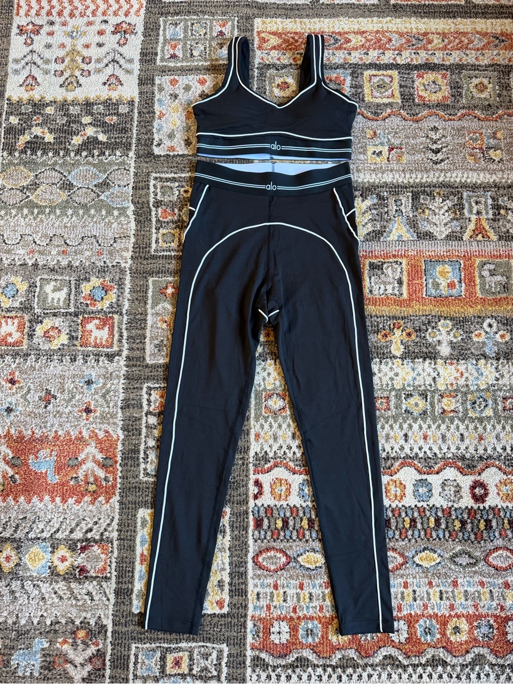 ALO Yoga Black Sculpting Jumpsuit with White Piping